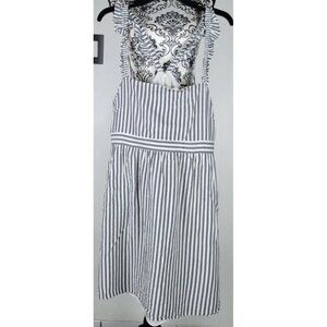 Madewell Striped Midi Dress Size 14 Ruffle Strap Cotton Blend Summer